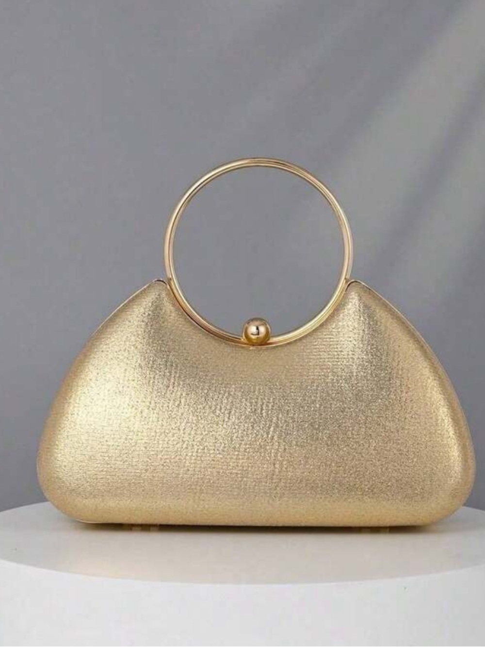 Elegant Metallic Gold Evening Clutch with Ring Handle